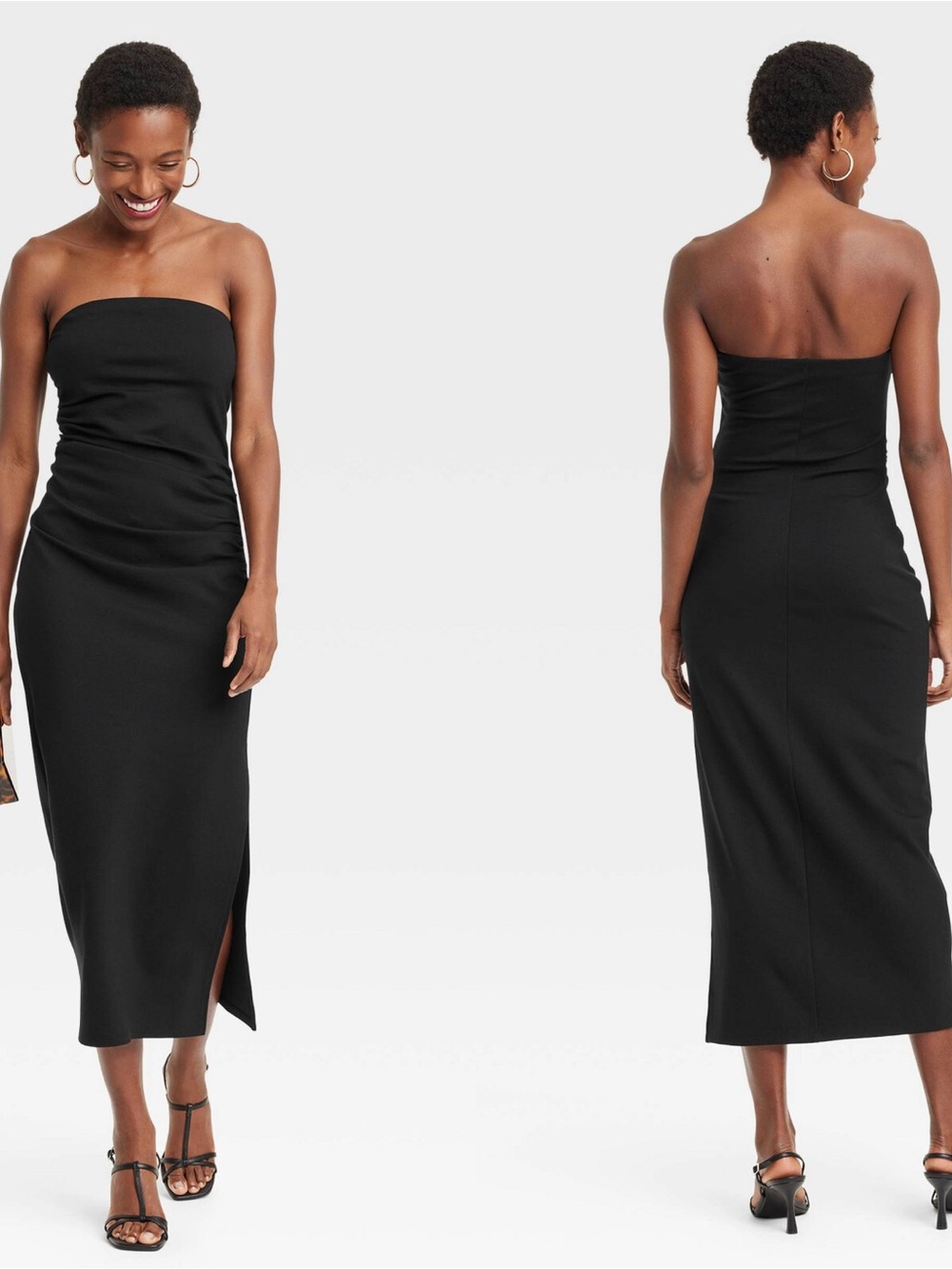 a new day Strapless Black Midi Dress with Side Slit b184